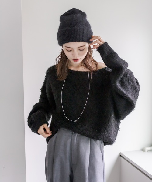 mystic（ミスティック）の「アンゴラ混ニット帽（ハット・レディース・チャコールグレー/オフホワイト/ブラック・FREE）」の14枚目の写真