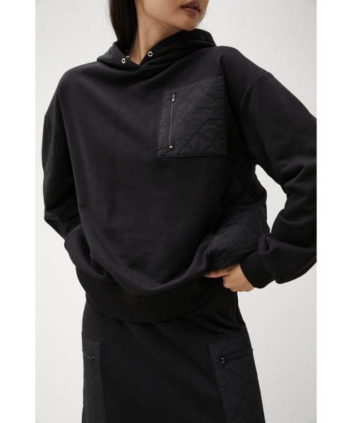 AZUL by moussy(アズールバイマウジー)の「QUILTED DETAIL HOODIE/キルティングディテールフーディ(パーカー・レディース・ブラック/カーキ/アイボリー・MEDIUM/SMALL)」の1枚目の写真