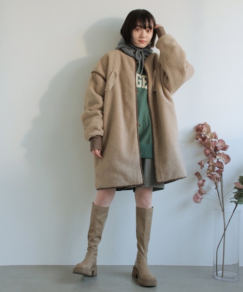 Crisp(クリスプ)の「リバーシブルミリタリーボアコート(その他アウター・レディース・ベージュ/ブラウン・FREE)」の7枚目の写真