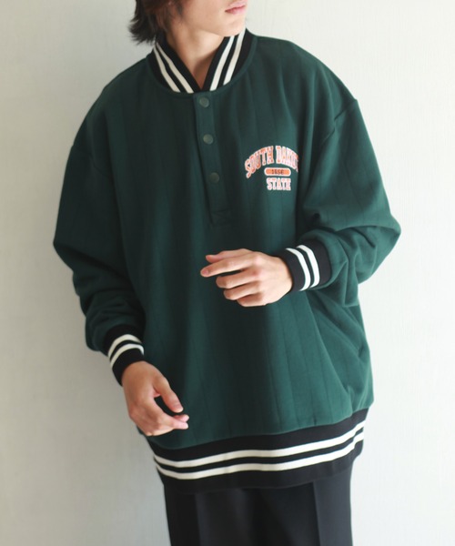 WESTSEA(ウエストシー)の「針抜き裏起毛 オーバーサイズ ハーフ釦 スウェットスタジャン(スタジャン・メンズ・アッシュ/ダークグリーン/ブルー・M/L)」の5枚目の写真
