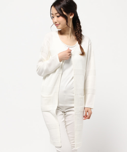ROSE BUD（ローズバッド）の「(P.P)R9151-184MU LONG KNIT CARDIGAN（カーディガン/ボレロ・レディース・ホワイト×ネイビー/オフホワイト/トップグレー・ONE SIZE）」の2枚目の写真