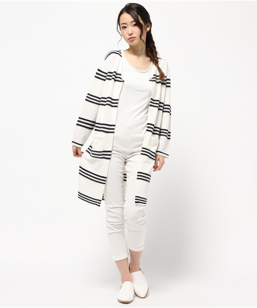 ROSE BUD（ローズバッド）の「(P.P)R9151-184MU LONG KNIT CARDIGAN（カーディガン/ボレロ・レディース・ホワイト×ネイビー/オフホワイト/トップグレー・ONE SIZE）」の6枚目の写真