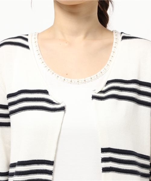 ROSE BUD（ローズバッド）の「(P.P)R9151-184MU LONG KNIT CARDIGAN（カーディガン/ボレロ・レディース・ホワイト×ネイビー/オフホワイト/トップグレー・ONE SIZE）」の5枚目の写真