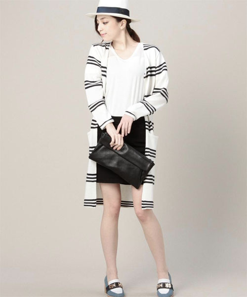 ROSE BUD（ローズバッド）の「(P.P)R9151-184MU LONG KNIT CARDIGAN（カーディガン/ボレロ・レディース・ホワイト×ネイビー/オフホワイト/トップグレー・ONE SIZE）」の14枚目の写真