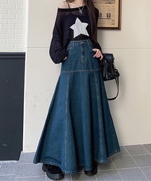 デニムスーパーフレアーロングスカート
