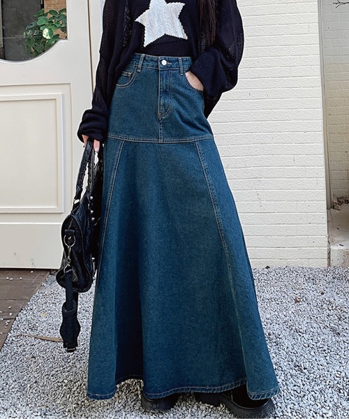 meJane（ミージェーン）の「デニムスーパーフレアーロングスカート（デニムスカート・レディース・ブルー・M/L）」の6枚目の写真