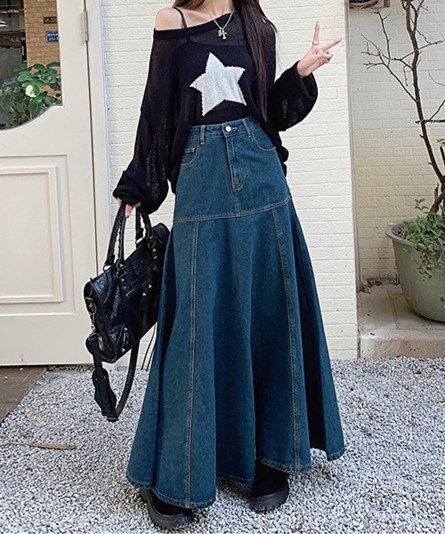 meJane（ミージェーン）の「デニムスーパーフレアーロングスカート（デニムスカート・レディース・ブルー・M/L）」の7枚目の写真