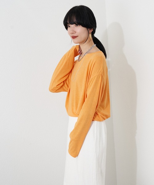 SHENERY（シーナリー）の「ルーズBIGロンTee（Tシャツ/カットソー・レディース・オレンジ/ホワイト・FREE）」の5枚目の写真