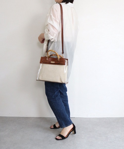 MIAN （ミアン）の「バンブーハンドル2wayクリアハンドバッグ（ハンドバッグ・レディース・ブラック/グレイッシュベージュ/カーキ/ブラウン・FREE）」の6枚目の写真