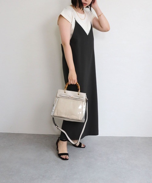 MIAN （ミアン）の「バンブーハンドル2wayクリアハンドバッグ（ハンドバッグ・レディース・ブラック/グレイッシュベージュ/カーキ/ブラウン・FREE）」の7枚目の写真