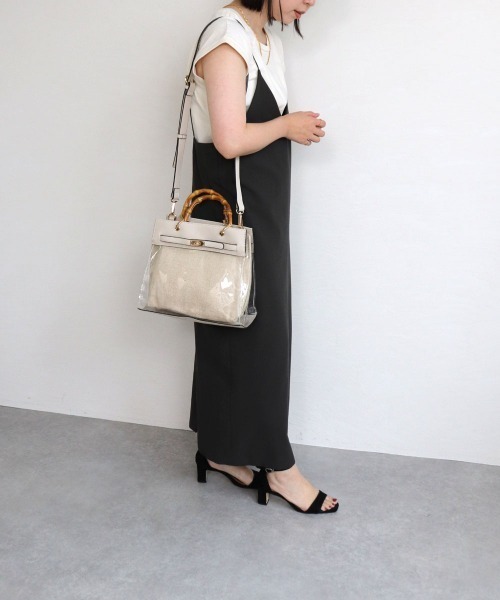 MIAN （ミアン）の「バンブーハンドル2wayクリアハンドバッグ（ハンドバッグ・レディース・ブラック/グレイッシュベージュ/カーキ/ブラウン・FREE）」の9枚目の写真