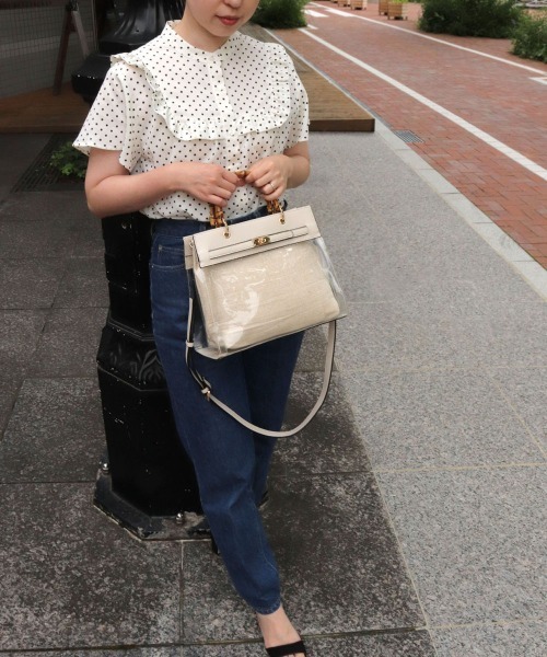 MIAN （ミアン）の「バンブーハンドル2wayクリアハンドバッグ（ハンドバッグ・レディース・ブラック/グレイッシュベージュ/カーキ/ブラウン・FREE）」の10枚目の写真