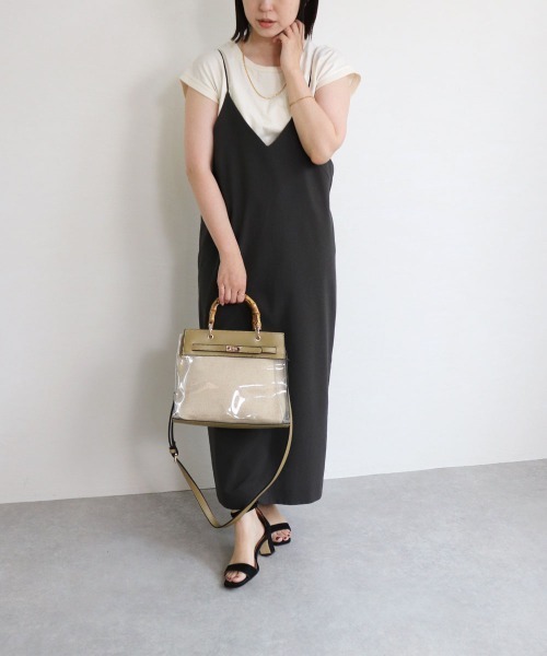 MIAN （ミアン）の「バンブーハンドル2wayクリアハンドバッグ（ハンドバッグ・レディース・ブラック/グレイッシュベージュ/カーキ/ブラウン・FREE）」の11枚目の写真