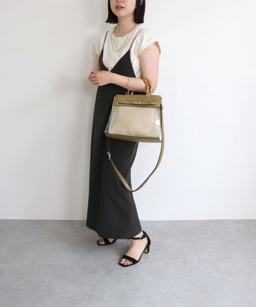 MIAN （ミアン）の「バンブーハンドル2wayクリアハンドバッグ（ハンドバッグ・レディース・ブラック/グレイッシュベージュ/カーキ/ブラウン・FREE）」の12枚目の写真