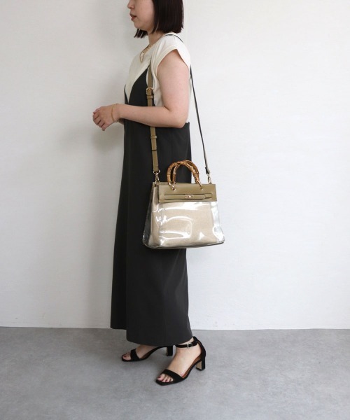 MIAN （ミアン）の「バンブーハンドル2wayクリアハンドバッグ（ハンドバッグ・レディース・ブラック/グレイッシュベージュ/カーキ/ブラウン・FREE）」の13枚目の写真