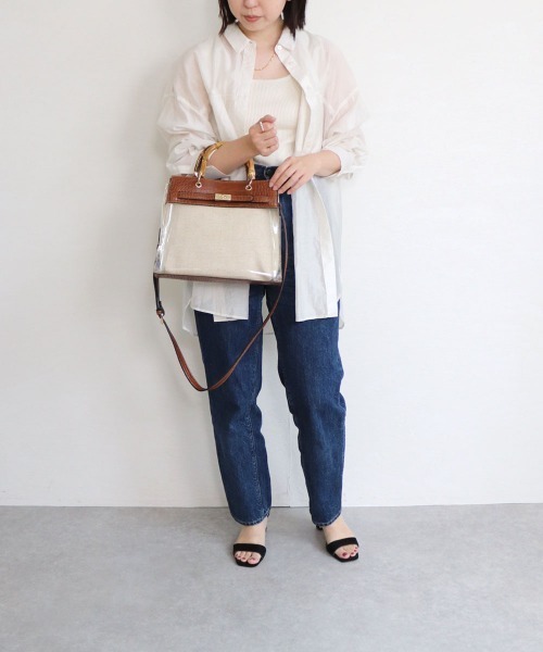 MIAN （ミアン）の「バンブーハンドル2wayクリアハンドバッグ（ハンドバッグ・レディース・ブラック/グレイッシュベージュ/カーキ/ブラウン・FREE）」の5枚目の写真