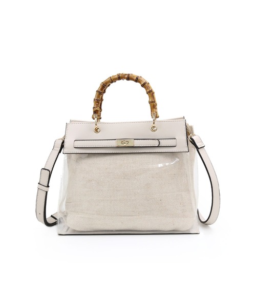 MIAN （ミアン）の「バンブーハンドル2wayクリアハンドバッグ（ハンドバッグ・レディース・ブラック/グレイッシュベージュ/カーキ/ブラウン・FREE）」の21枚目の写真