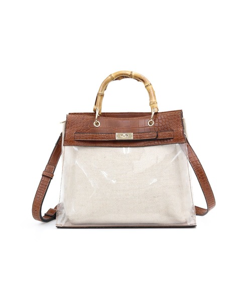 MIAN （ミアン）の「バンブーハンドル2wayクリアハンドバッグ（ハンドバッグ・レディース・ブラック/グレイッシュベージュ/カーキ/ブラウン・FREE）」の14枚目の写真