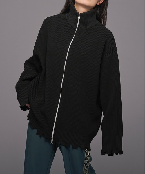 Ellno Loset(エルノロゼット)の「スポンディッシュダブルジップダメージカーディガン(カーディガン/ボレロ・メンズ・ブラック/アイボリー/ブルー/グリーン・MEDIUM/LARGE)」の3枚目の写真
