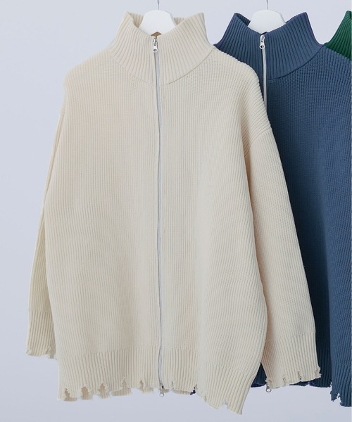 Ellno Loset(エルノロゼット)の「スポンディッシュダブルジップダメージカーディガン(カーディガン/ボレロ・メンズ・ブラック/アイボリー/ブルー/グリーン・MEDIUM/LARGE)」の8枚目の写真