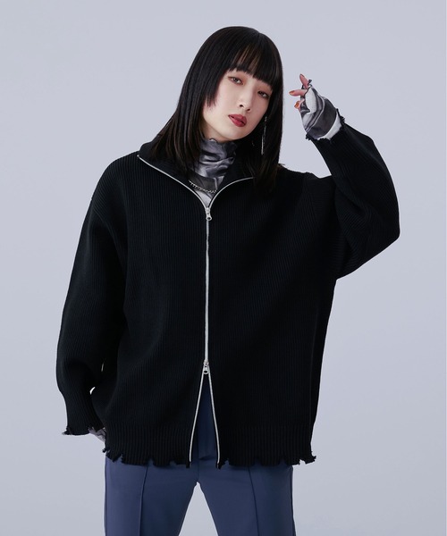 Ellno Loset(エルノロゼット)の「スポンディッシュダブルジップダメージカーディガン(カーディガン/ボレロ・メンズ・ブラック/アイボリー/ブルー/グリーン・MEDIUM/LARGE)」の5枚目の写真