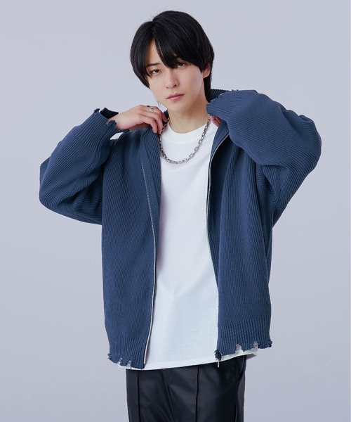 Ellno Loset(エルノロゼット)の「スポンディッシュダブルジップダメージカーディガン(カーディガン/ボレロ・メンズ・ブラック/アイボリー/ブルー/グリーン・MEDIUM/LARGE)」の7枚目の写真