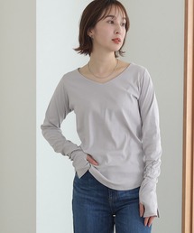 Vネック指空きTシャツ 長袖