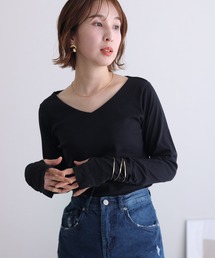 Vネック指空きTシャツ 長袖