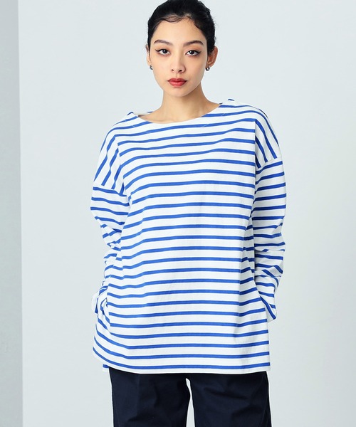 SOMETHING(サムシング)の「SOMETHING バスクシャツ/長袖ボーダーカットソー(Tシャツ/カットソー・レディース・グリーン/オレンジ/ブルー/ピンク/ブラック・FREE)」の4枚目の写真
