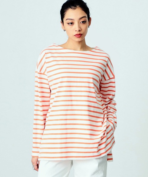 SOMETHING(サムシング)の「SOMETHING バスクシャツ/長袖ボーダーカットソー(Tシャツ/カットソー・レディース・グリーン/オレンジ/ブルー/ピンク/ブラック・FREE)」の15枚目の写真