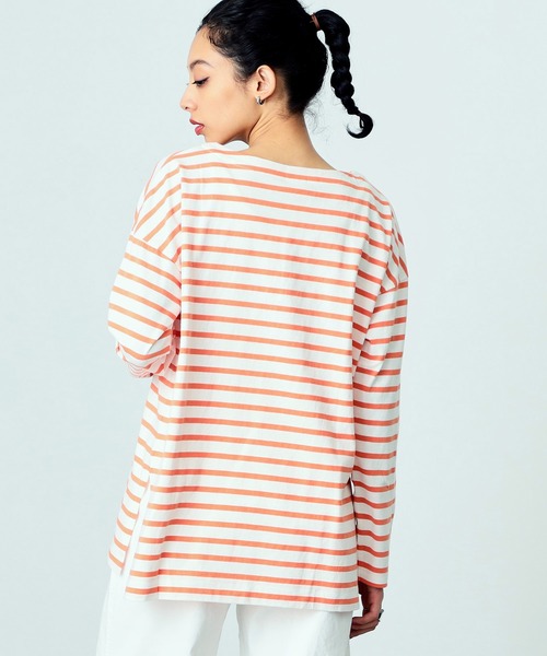 SOMETHING(サムシング)の「SOMETHING バスクシャツ/長袖ボーダーカットソー(Tシャツ/カットソー・レディース・グリーン/オレンジ/ブルー/ピンク/ブラック・FREE)」の18枚目の写真