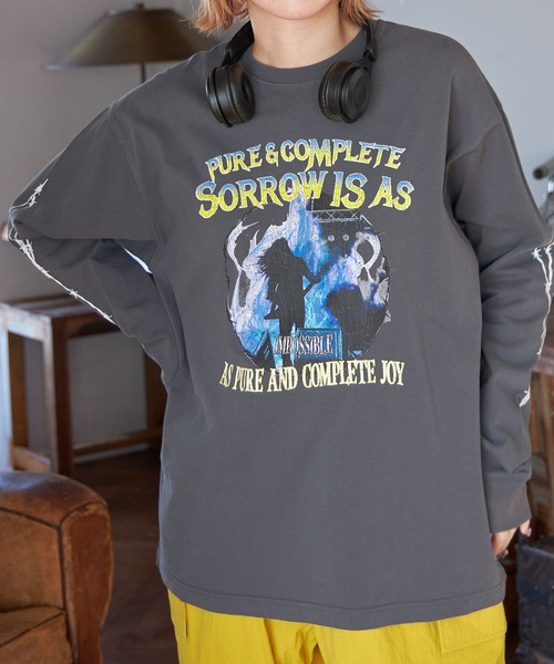 PBLIM（ページボーイリム）の「PAGEBOYLIM/ヘビーメタルロンT（Tシャツ/カットソー・レディース・オフホワイト/ネイビー/チャコールグレー・MEDIUM/LARGE）」の5枚目の写真