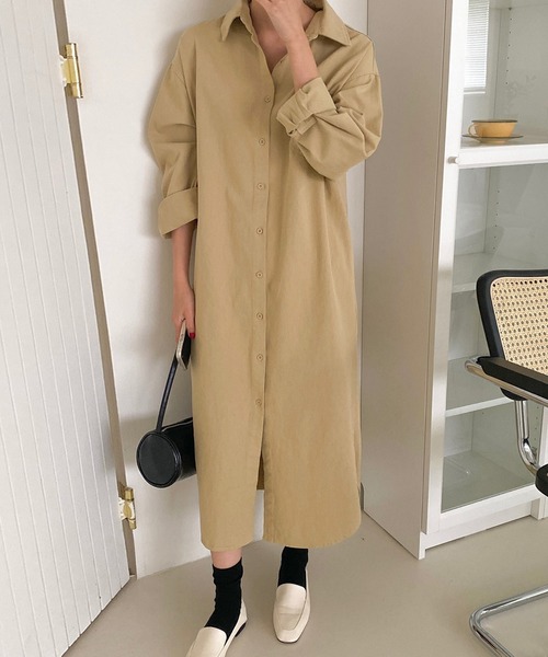 fd style（エフディ スタイル）の「ロング ソフト デニムシャツ ワンピース（シャツワンピース・レディース・Beige/Kelly/PINK/Cream・FREE）」の9枚目の写真