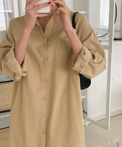 fd style（エフディ スタイル）の「ロング ソフト デニムシャツ ワンピース（シャツワンピース・レディース・Beige/Kelly/PINK/Cream・FREE）」の5枚目の写真