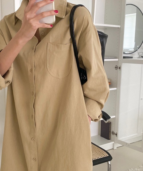 fd style（エフディ スタイル）の「ロング ソフト デニムシャツ ワンピース（シャツワンピース・レディース・Beige/Kelly/PINK/Cream・FREE）」の15枚目の写真