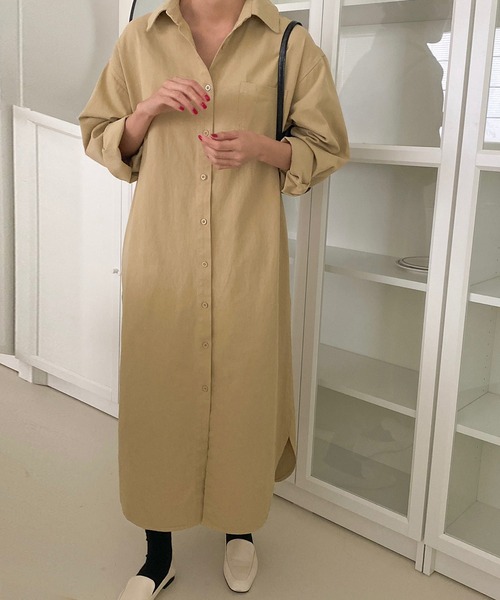 fd style（エフディ スタイル）の「ロング ソフト デニムシャツ ワンピース（シャツワンピース・レディース・Beige/Kelly/PINK/Cream・FREE）」の21枚目の写真