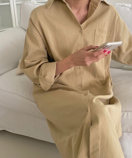 fd style（エフディ スタイル）の「ロング ソフト デニムシャツ ワンピース（シャツワンピース・レディース・Beige/Kelly/PINK/Cream・FREE）」の12枚目の写真
