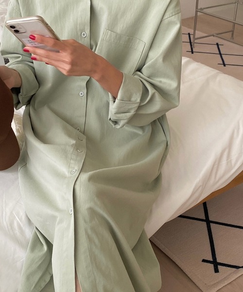fd style（エフディ スタイル）の「ロング ソフト デニムシャツ ワンピース（シャツワンピース・レディース・Beige/Kelly/PINK/Cream・FREE）」の22枚目の写真
