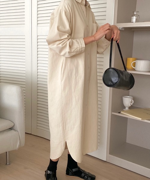 fd style（エフディ スタイル）の「ロング ソフト デニムシャツ ワンピース（シャツワンピース・レディース・Beige/Kelly/PINK/Cream・FREE）」の7枚目の写真