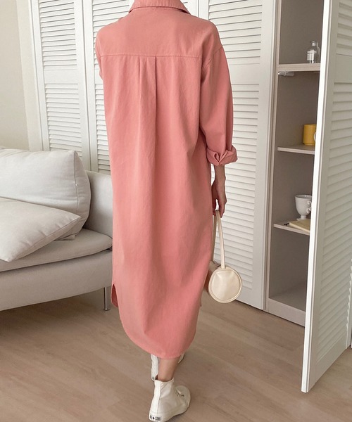fd style（エフディ スタイル）の「ロング ソフト デニムシャツ ワンピース（シャツワンピース・レディース・Beige/Kelly/PINK/Cream・FREE）」の20枚目の写真