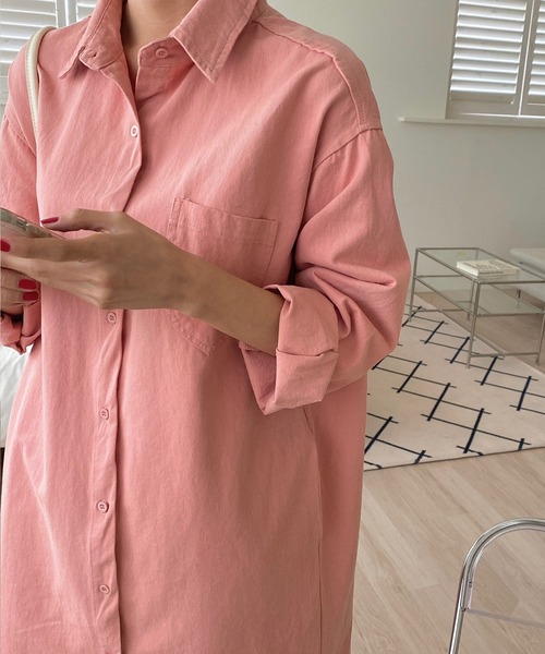 fd style（エフディ スタイル）の「ロング ソフト デニムシャツ ワンピース（シャツワンピース・レディース・Beige/Kelly/PINK/Cream・FREE）」の14枚目の写真