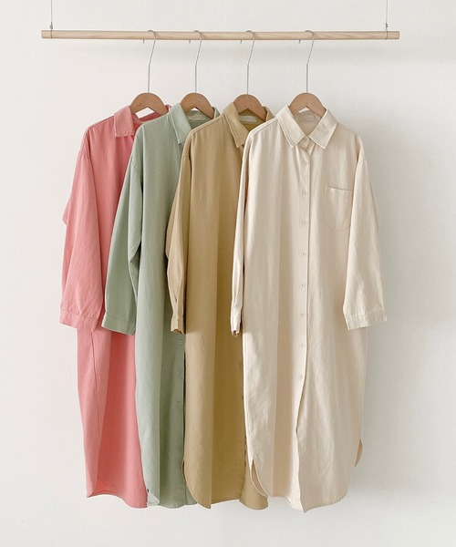fd style（エフディ スタイル）の「ロング ソフト デニムシャツ ワンピース（シャツワンピース・レディース・Beige/Kelly/PINK/Cream・FREE）」の8枚目の写真