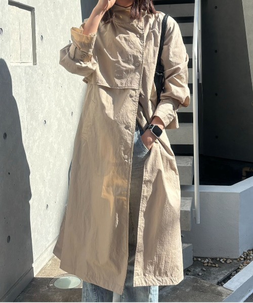 TRIANGLE PALETTE(トライアングルパレット)の「スタンドカラーワッシャーロングコート(その他アウター・レディース・カーキ/アイボリー/ネイビー/グレイッシュベージュ・FREE)」の3枚目の写真