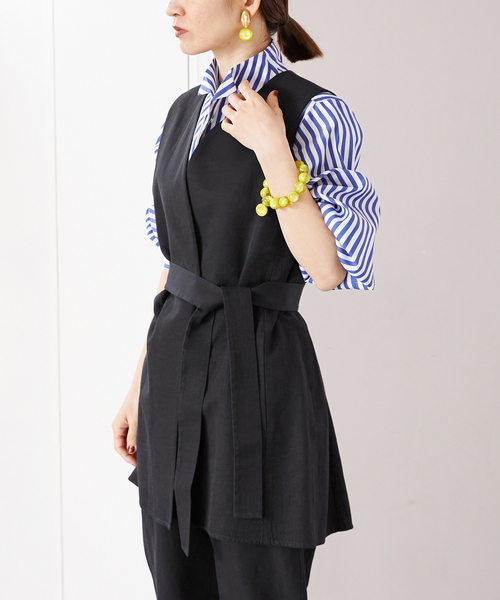 セール】キュプラコットンリネンフレアジレ（ベスト）｜VERMEIL