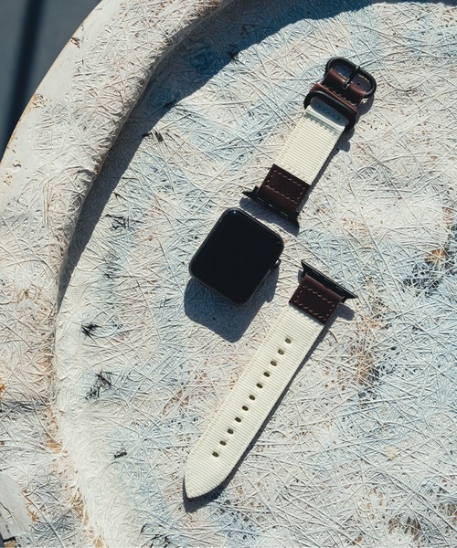 zandy(ズィーアンドワイ)の「zandy/ズィー・アンド・ワイ Apple Watch【レザー&ナイロンバンド】 アップルウォッチバンド キャンバス ナイロンベルト //// leather9(デジタル腕時計・メンズ・ホワイト/ブラウン/カーキ/ブラック・S/M)」の2枚目の写真