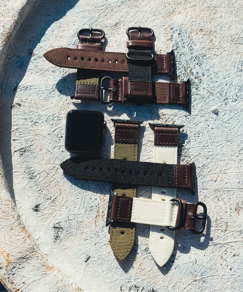 zandy(ズィーアンドワイ)の「zandy/ズィー・アンド・ワイ Apple Watch【レザー&ナイロンバンド】 アップルウォッチバンド キャンバス ナイロンベルト //// leather9(デジタル腕時計・メンズ・ホワイト/ブラウン/カーキ/ブラック・S/M)」の7枚目の写真