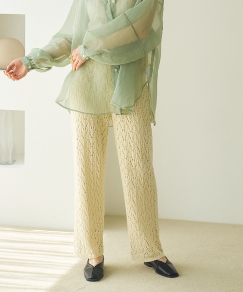 hinari（ヒナリ）の「テープヤーン透かし柄ニットパンツ（その他パンツ・レディース・アイボリー/ベージュ・FREE/SMALL）」の9枚目の写真