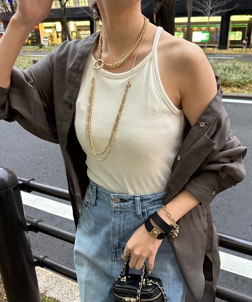 DouDou（ドゥドゥ）の「【WEB限定】カップ付アメスリ（タンクトップ・レディース・ブルー/オフホワイト/グレイッシュベージュ/ブラック・FREE）」の2枚目の写真