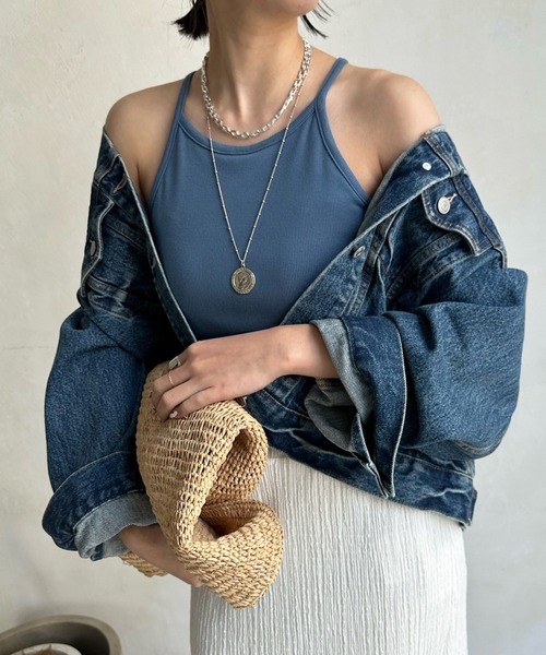 DouDou（ドゥドゥ）の「【WEB限定】カップ付アメスリ（タンクトップ・レディース・ブルー/オフホワイト/グレイッシュベージュ/ブラック・FREE）」の4枚目の写真