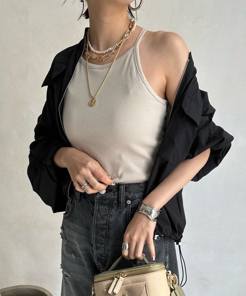 DouDou（ドゥドゥ）の「【WEB限定】カップ付アメスリ（タンクトップ・レディース・ブルー/オフホワイト/グレイッシュベージュ/ブラック・FREE）」の9枚目の写真